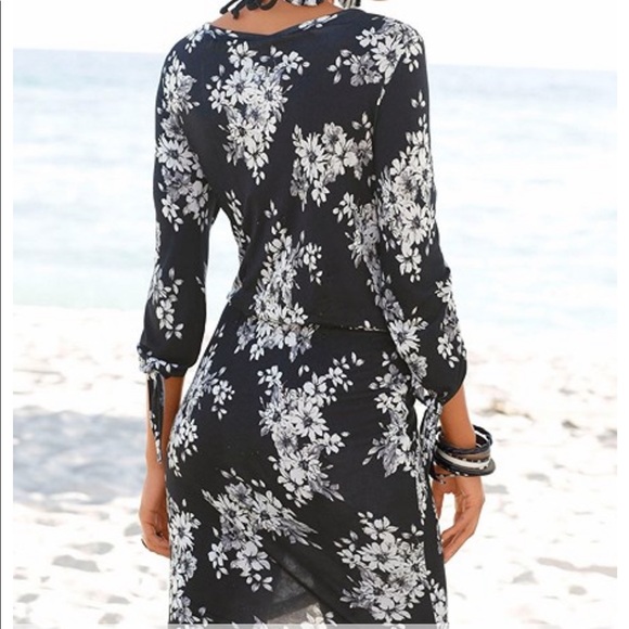 Tie Sleeve Print Dress Black and Yellow Size 10 - Picture 3 of 9